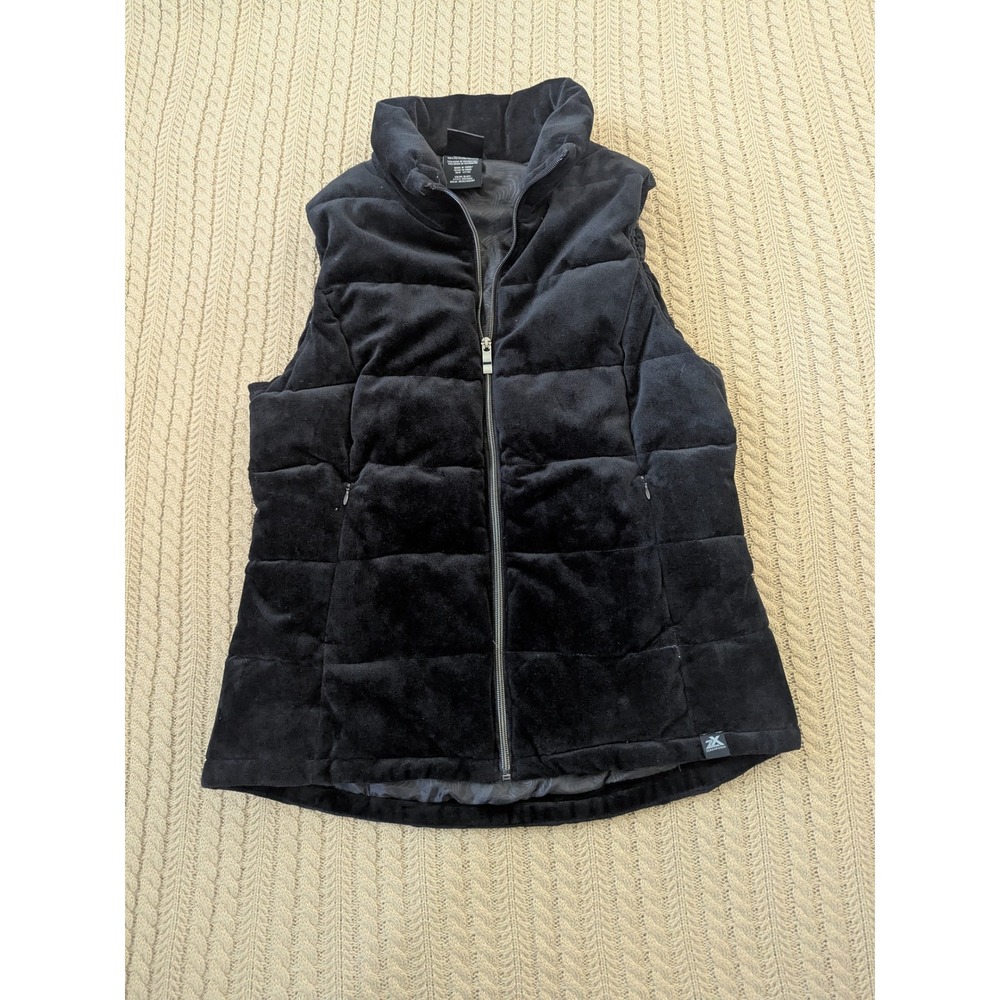 ZeroXposur Womens Black Velvet Puffer Vest Quilted Full Zip Size Medium